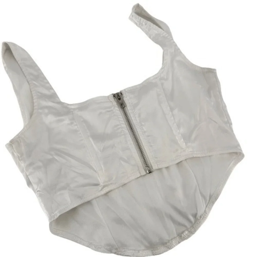 stassie x missguided white satin corset top Size 4 Boning Crop Back Zip‎ white - Picture 3 of 7